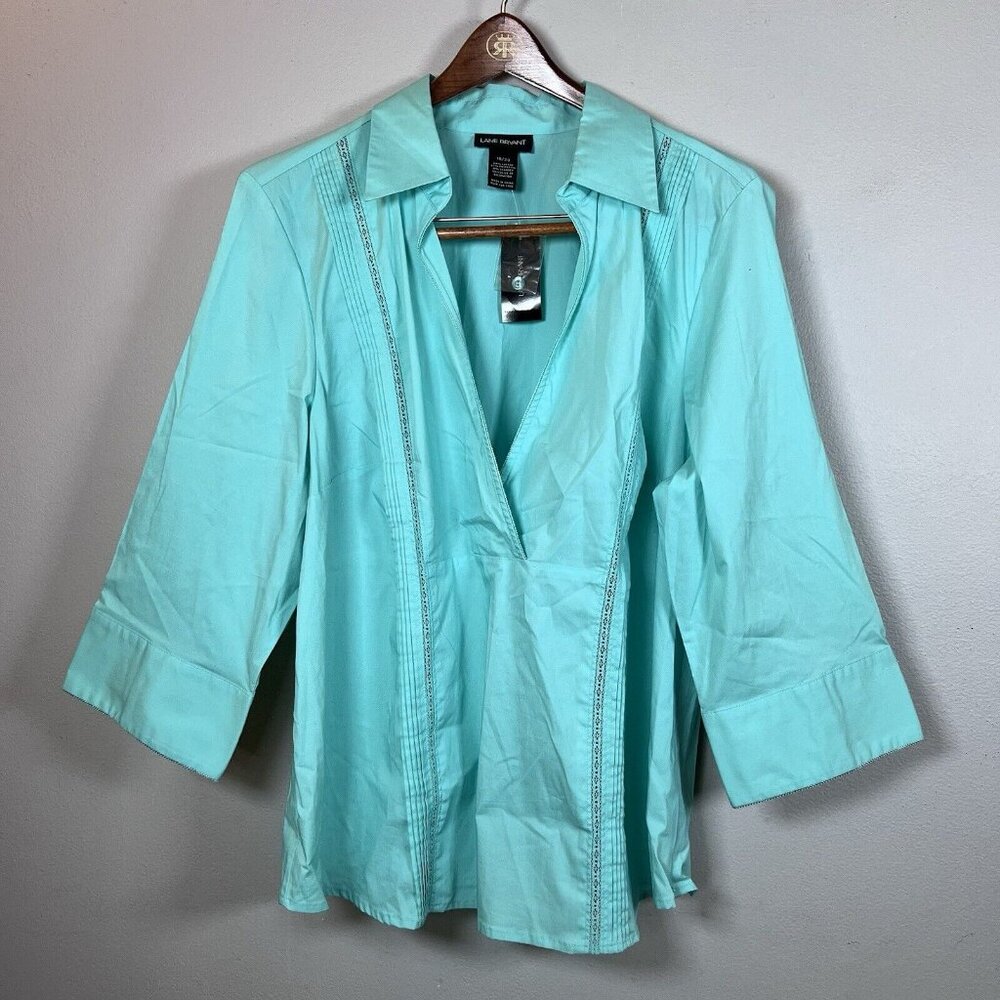 Lane Bryant Top Women’s Size 18/20 V-Neck 3/4 Sleeve Cotton Blue Stretch Casual